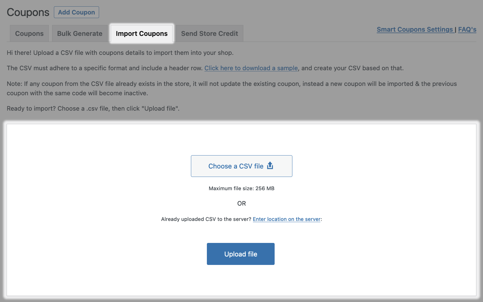 Step 3.1: Choose CSV file for upload