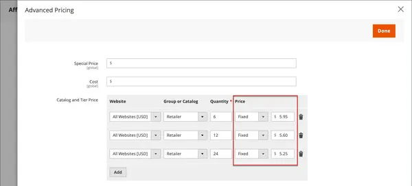 Magento tiered pricing setting