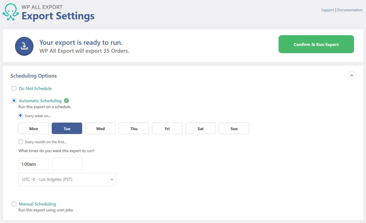 Step 5: Schedule your WooCommerce export order
