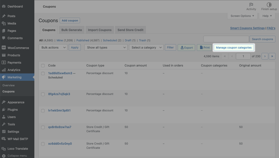 Step 4.3: Manage coupon categories