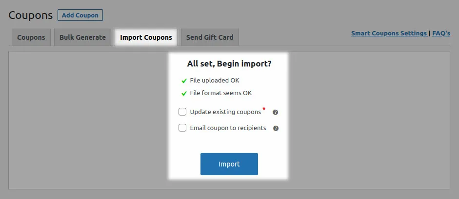 Step 3.2: Begin import coupons to WooCommerce