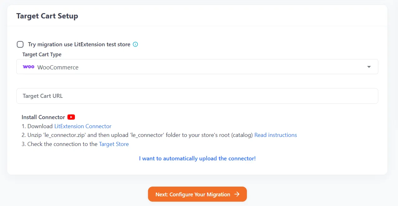 Step 1.3: Set up WooCommerce target store