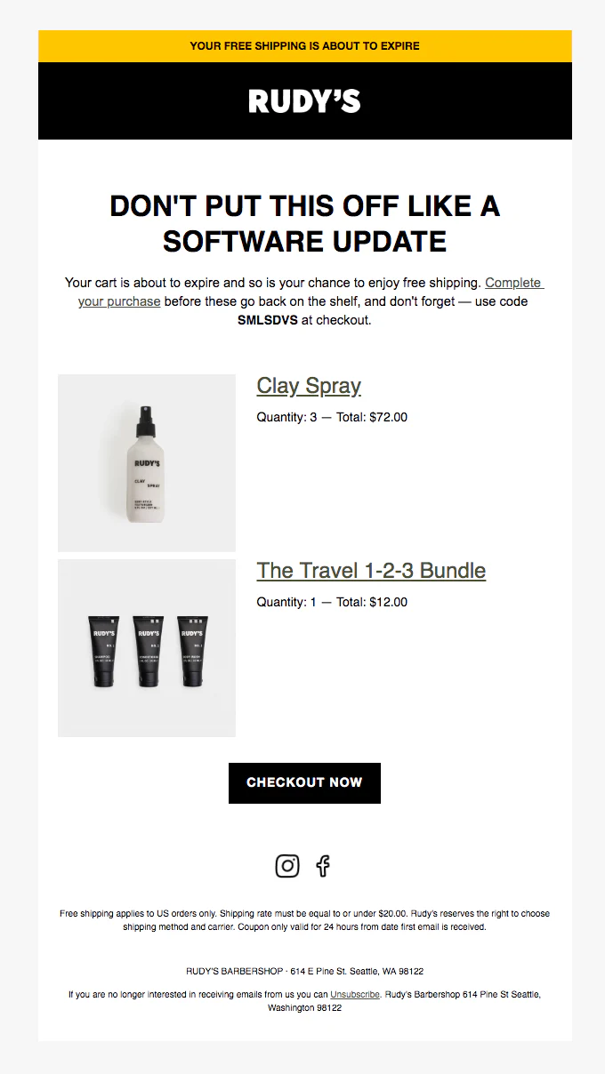 An example of abandoned cart email on Shopify