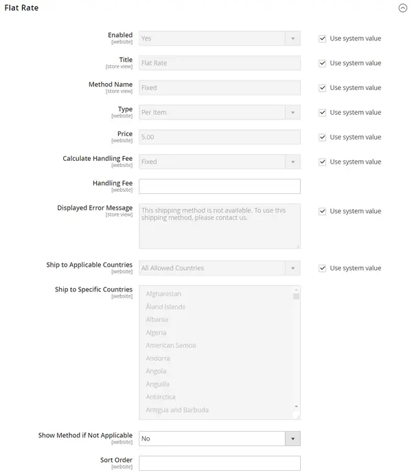 Configure Magento flat rate shipping method