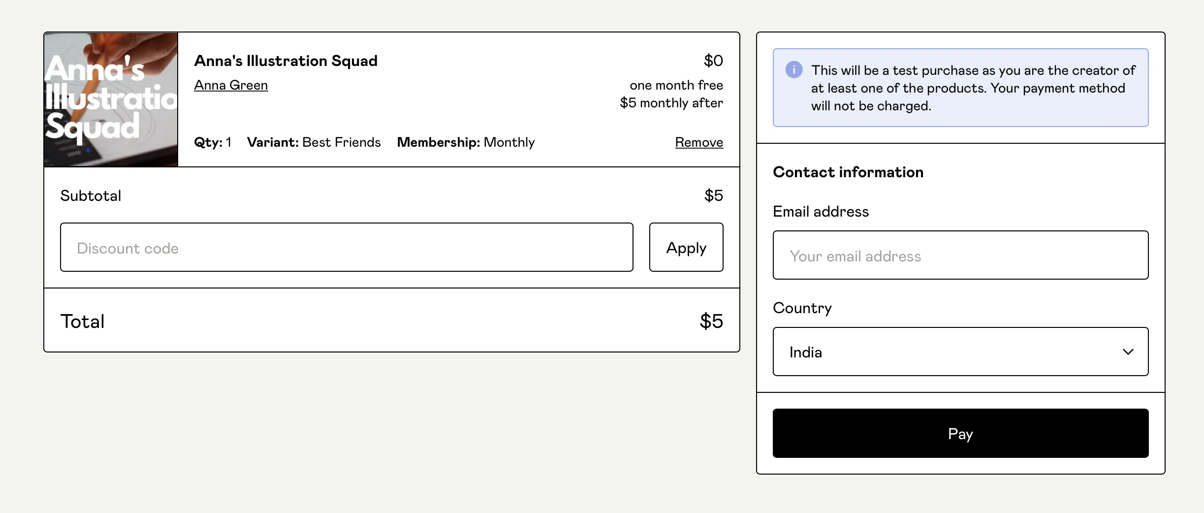 Gumroad checkout page