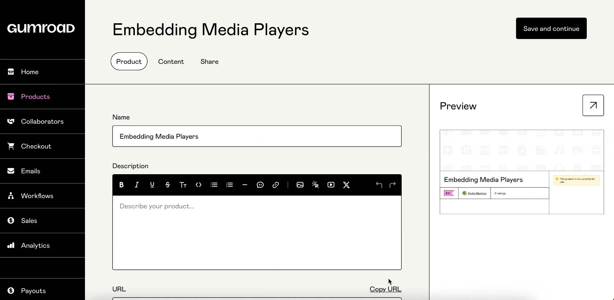 Gumroad product title and description