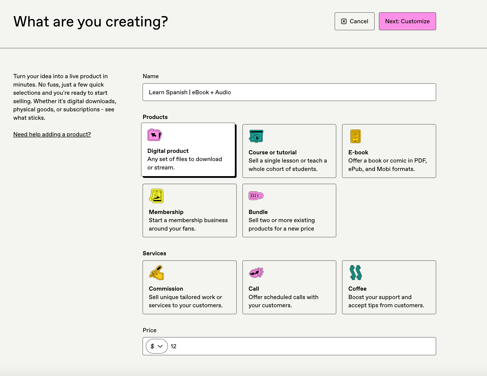 Gumroad product types