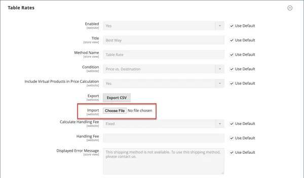 Import table rate file