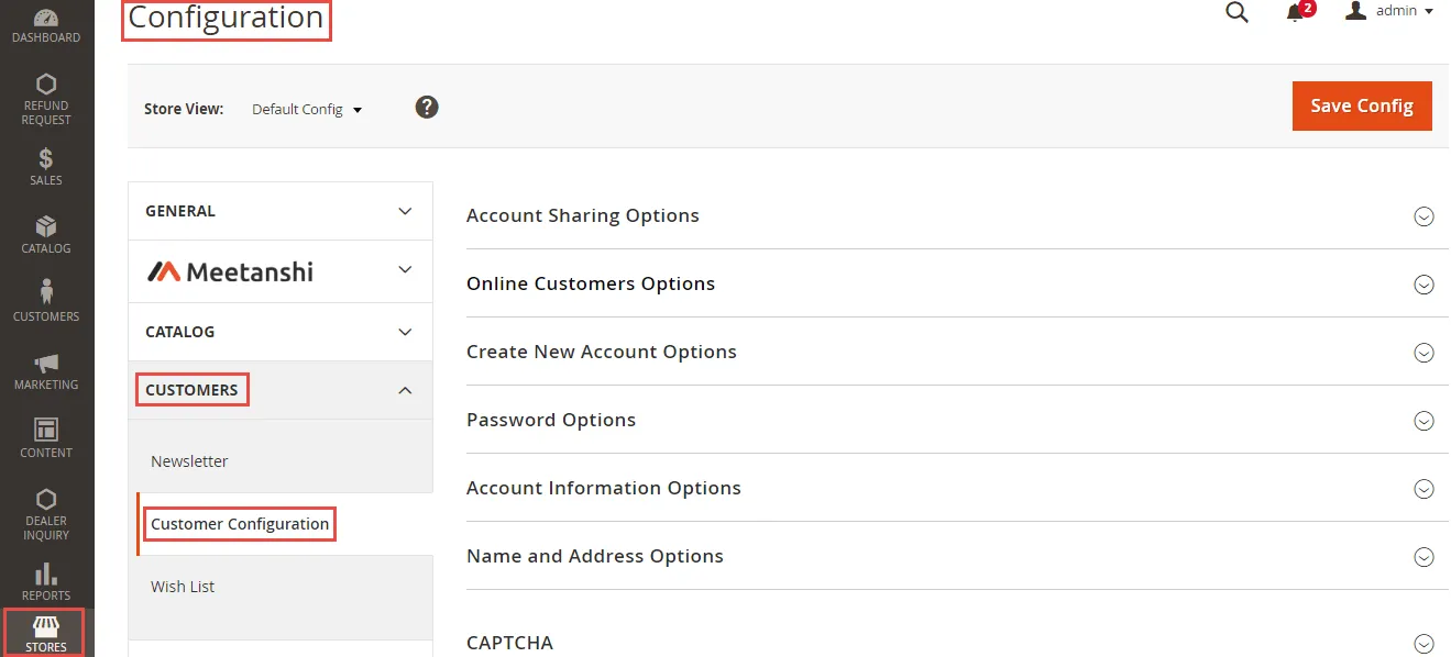 Magento customer configuration