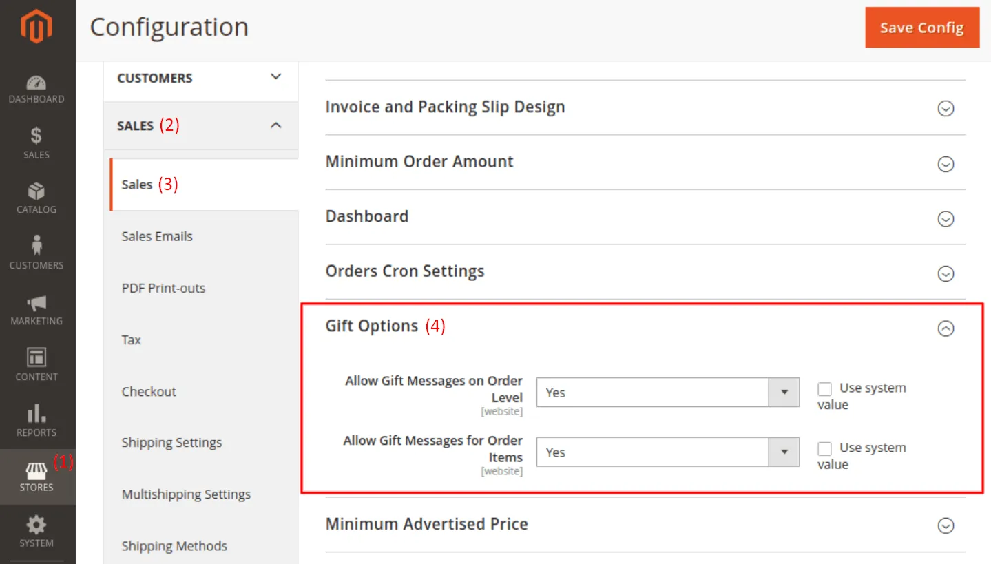 Magento gift options settings