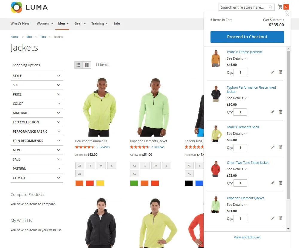 Magento minicart storefront