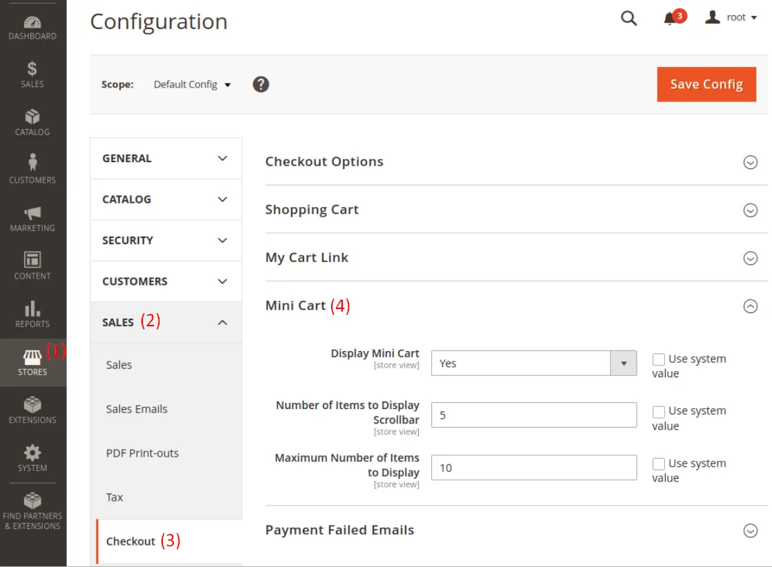 Magento mini cart settings