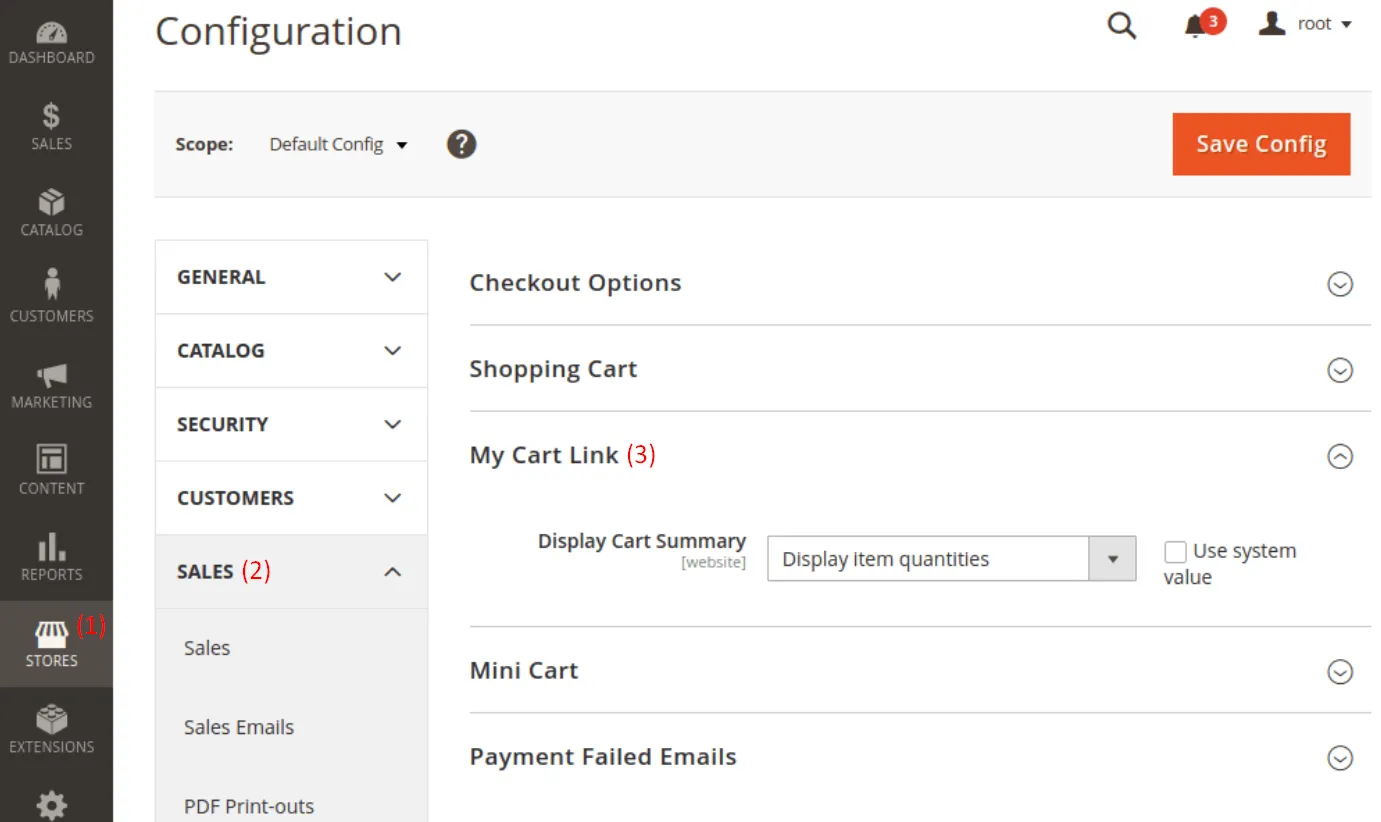 Magento My Cart Link settings