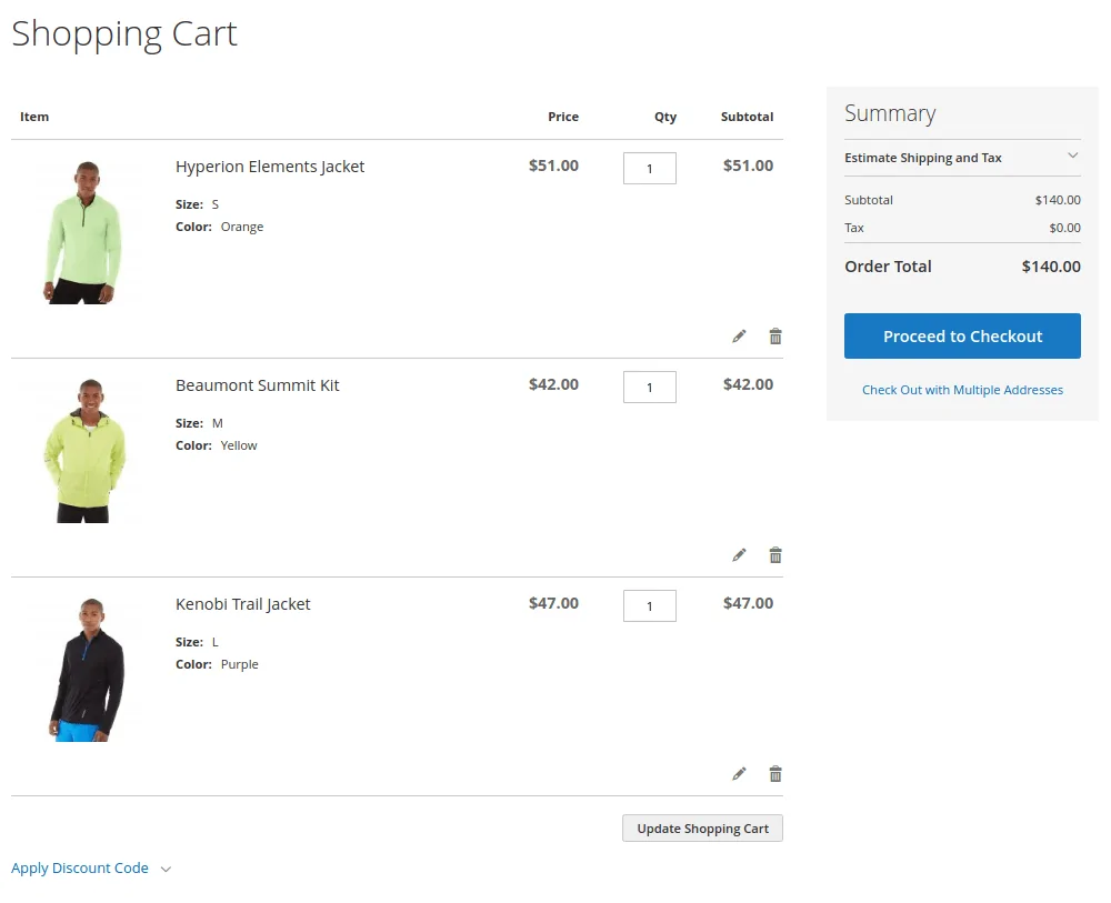 Display product thumbnails checkout
