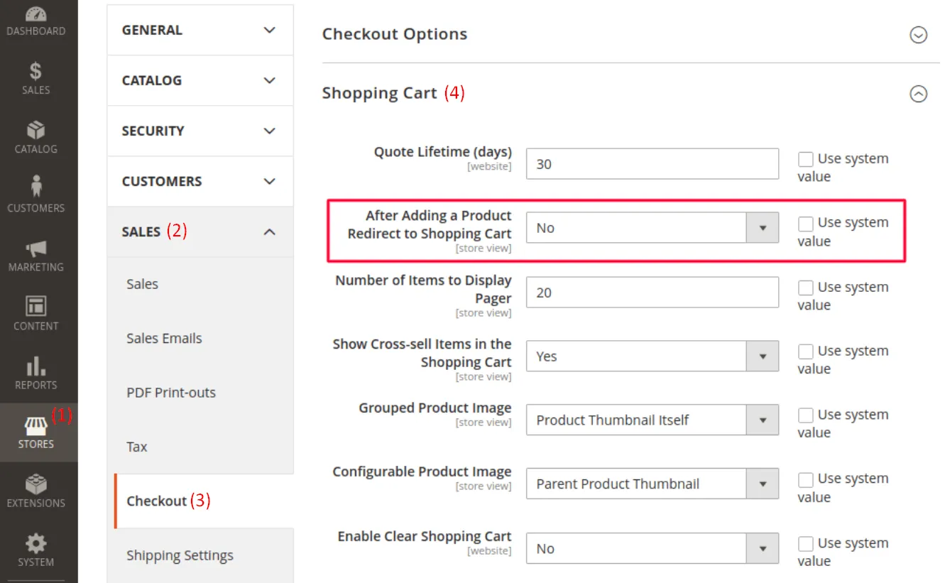 Magento redirect shopping cart