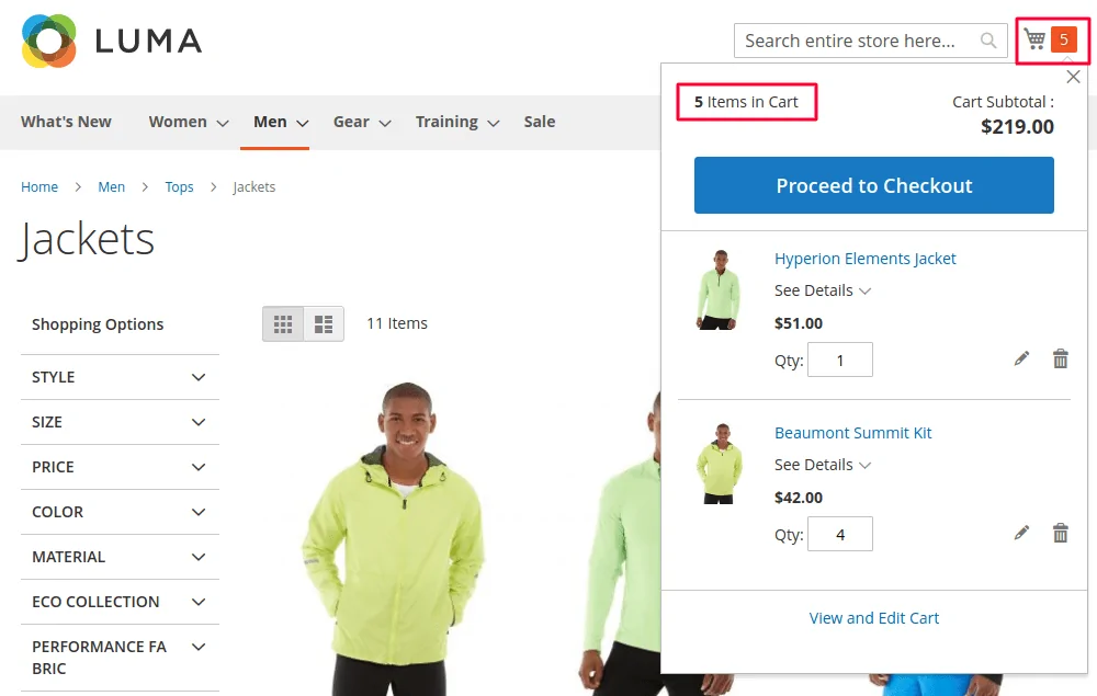 Magento display item quantities on shopping cart