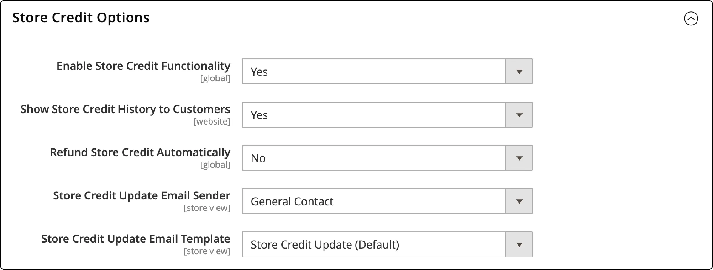 Magento store credit settings