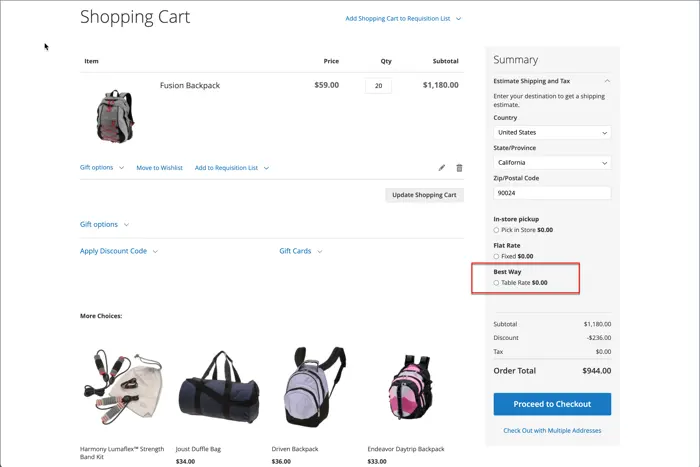 An example of displaying table rate on Magento