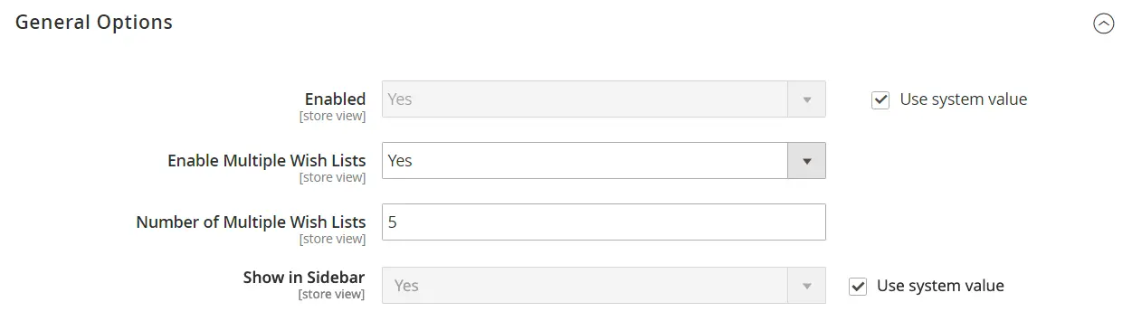 Magento wish list general options