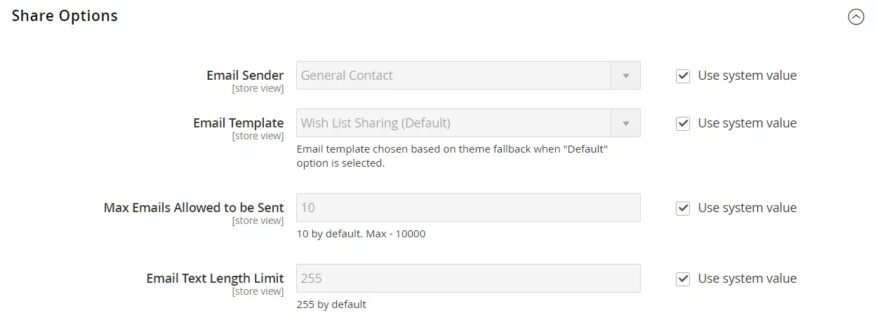 Magento wish list share options