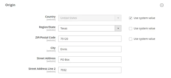 Set up origin shipping address for Magento shipping