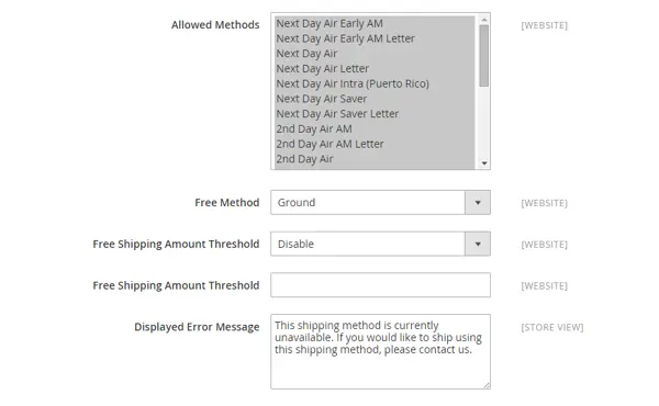 Specify allowed methods and applicable countries