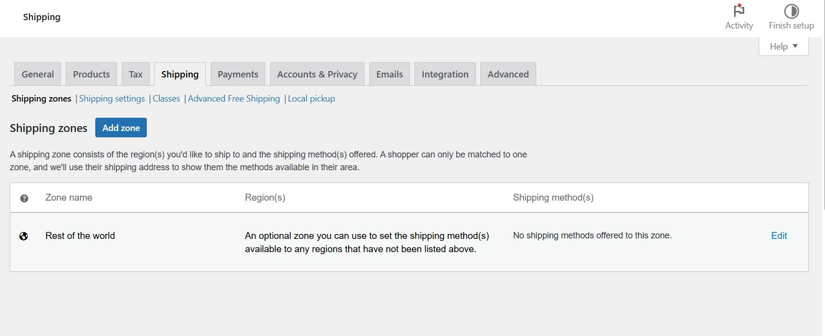 WooCommerce shipping settings