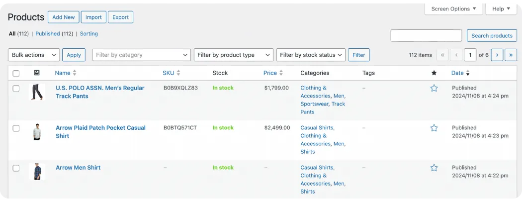 Check all imported Amazon products on WooCommerce