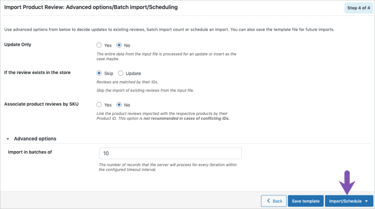 Step 5b: Click Import/Schedule
