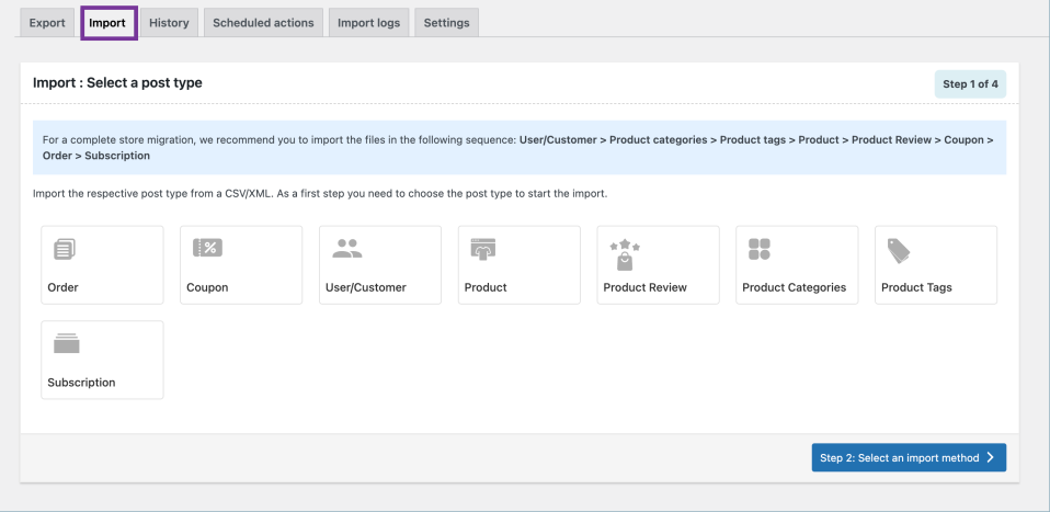 Step 2a: Click Import
