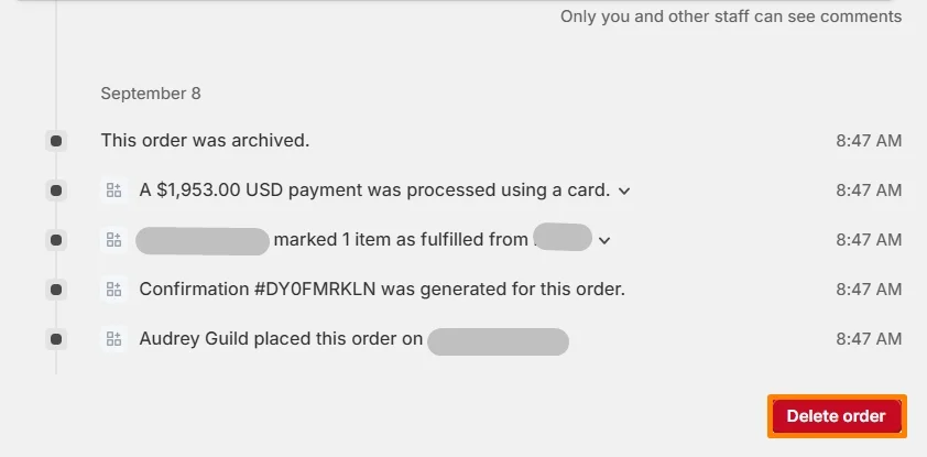 Delete Shopify order