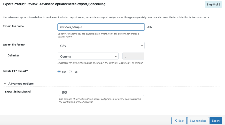 Step 5b: Create a export reviews template