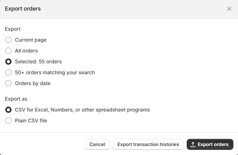 Export Shopify archived orders