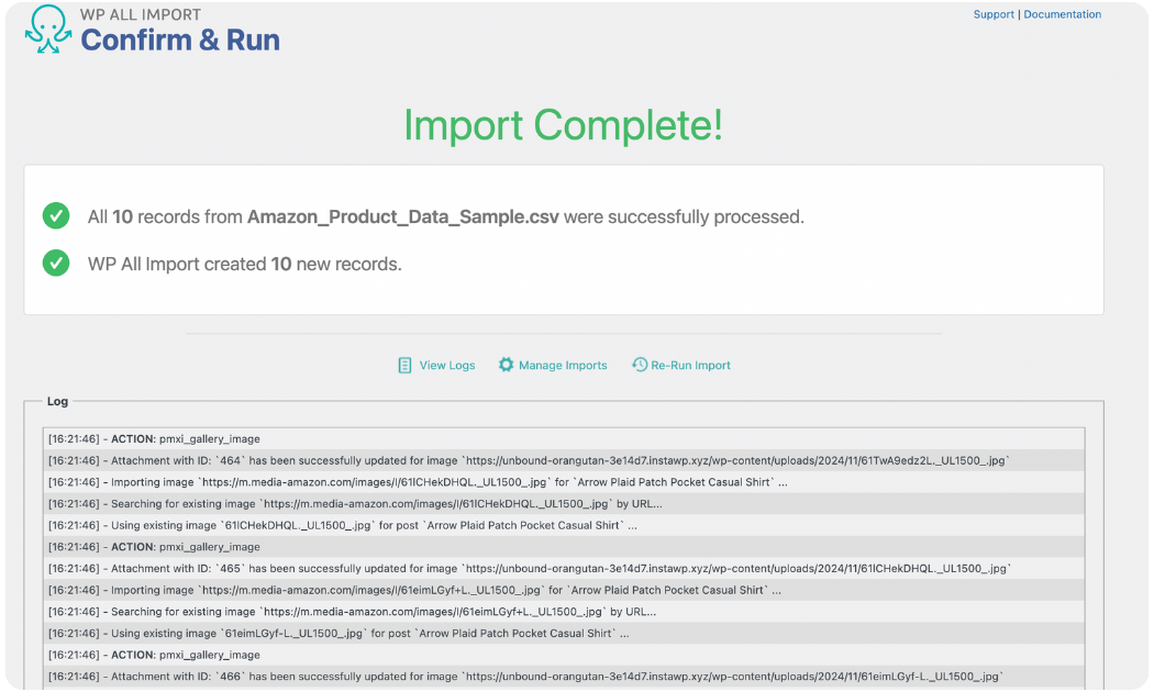 Import complete notification