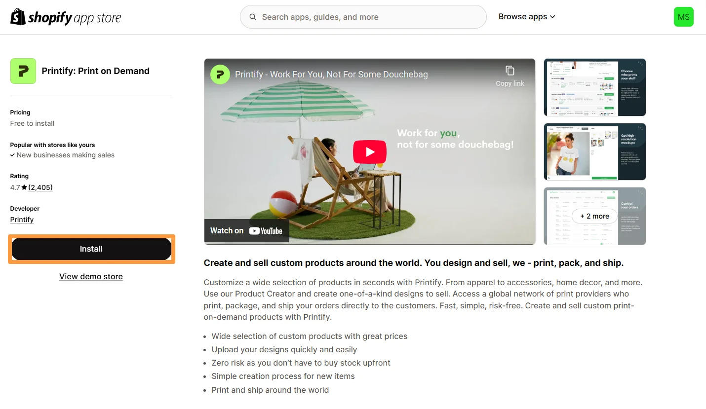 Install Printify app