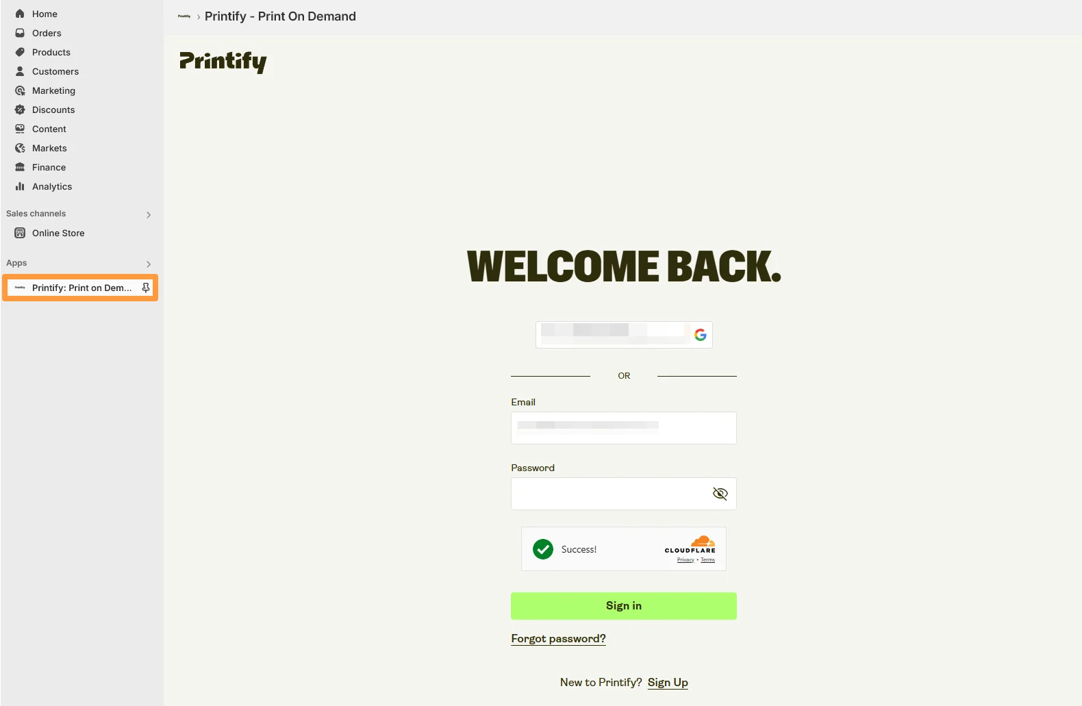 Login to Printify