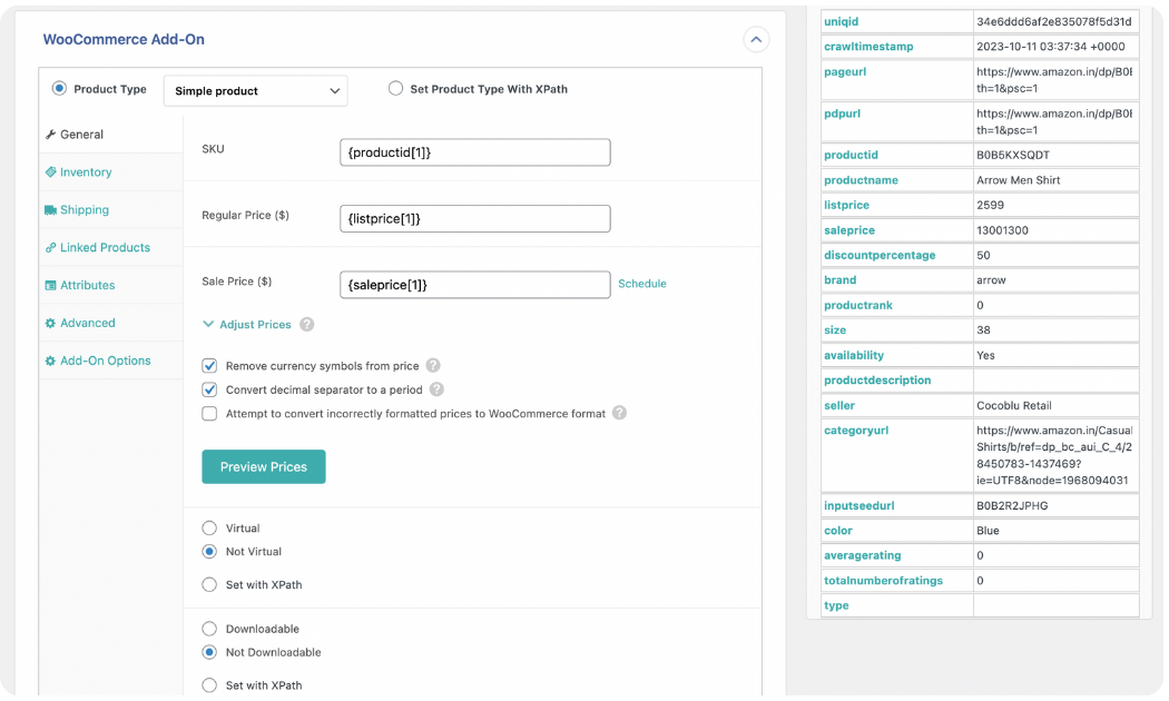 Step 5.2: Map WooCommerce add-on panel