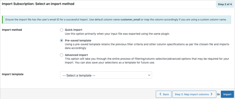 Method 2: Pre-save templates for WooCommerce import subscription