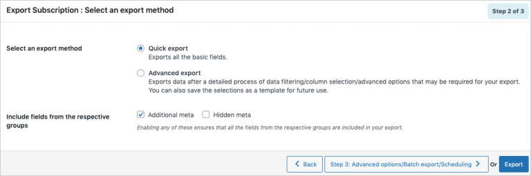 Option 1: Quick export