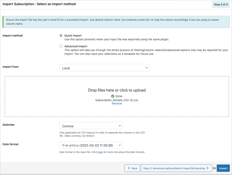 Method 1: Quick import subscriptions