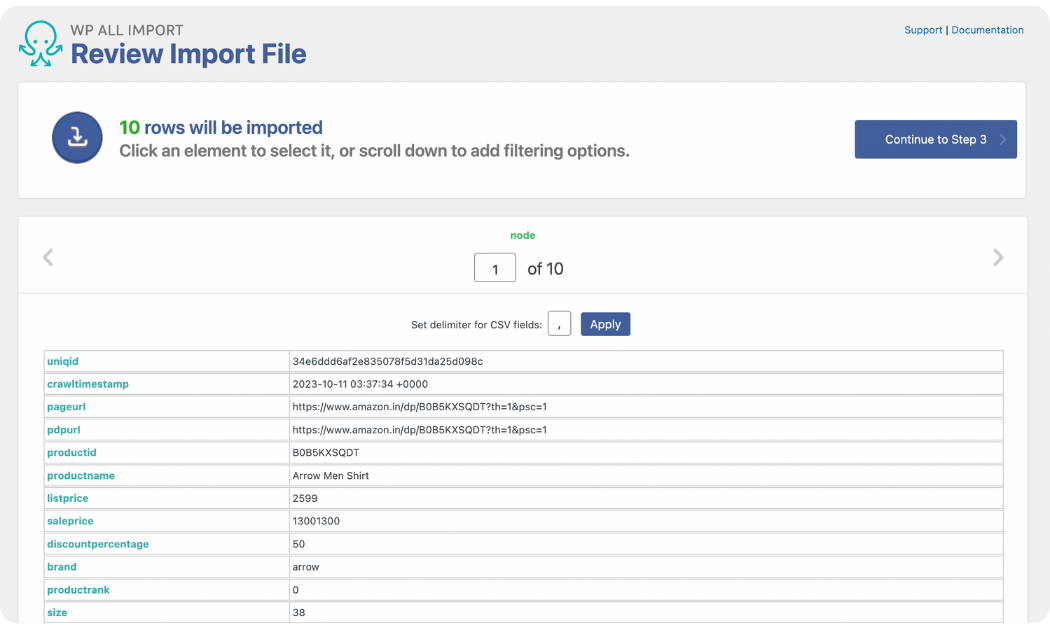Step 4a: Review import file