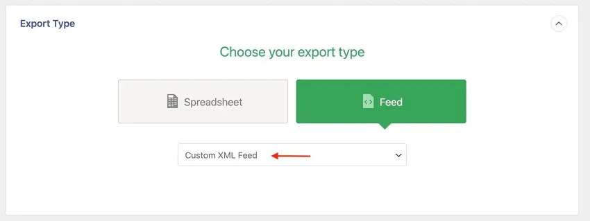 Step 5a: Choose custom XML feed as a type