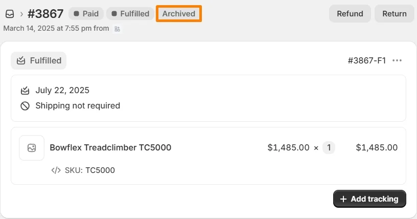 Shopify archived orders example