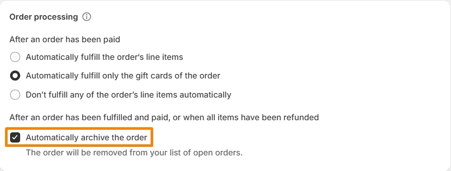 Trigger automatical Shopify archive order