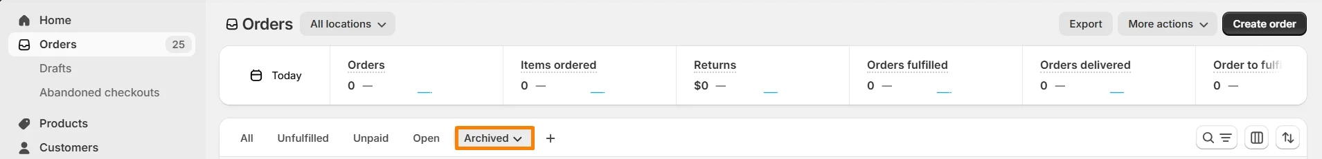 View archived orders on Shopify