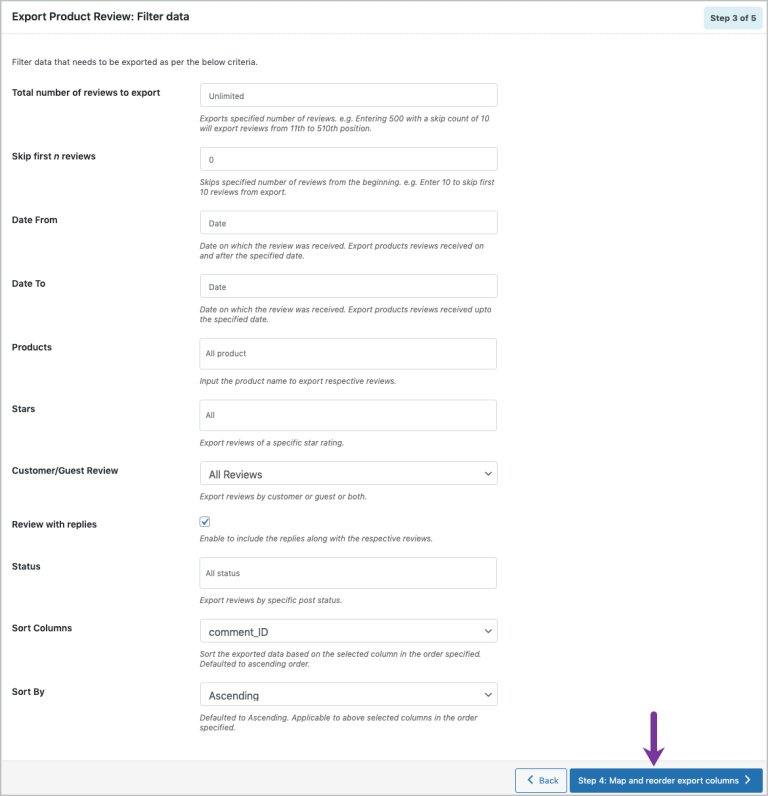 Step 3: Filter your export data