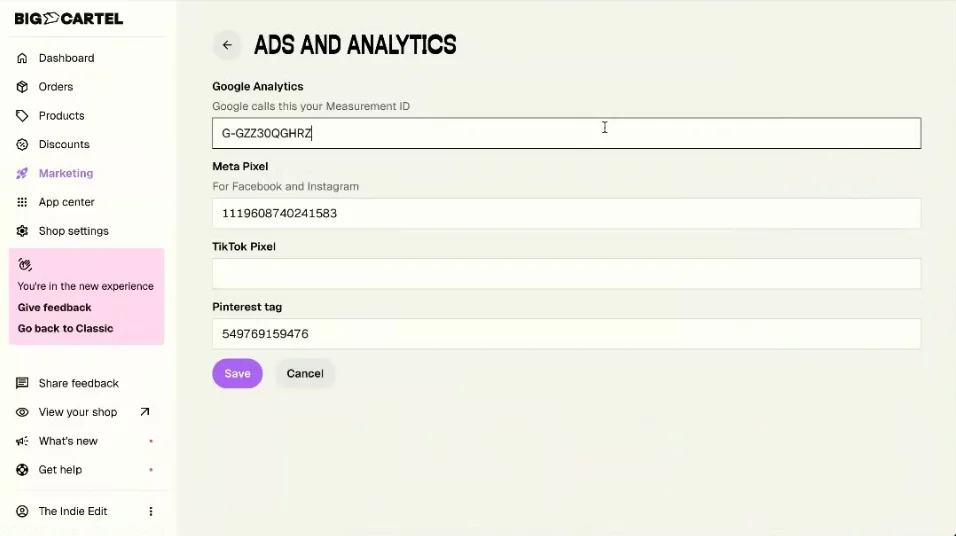 Big Cartel integration with GA4
