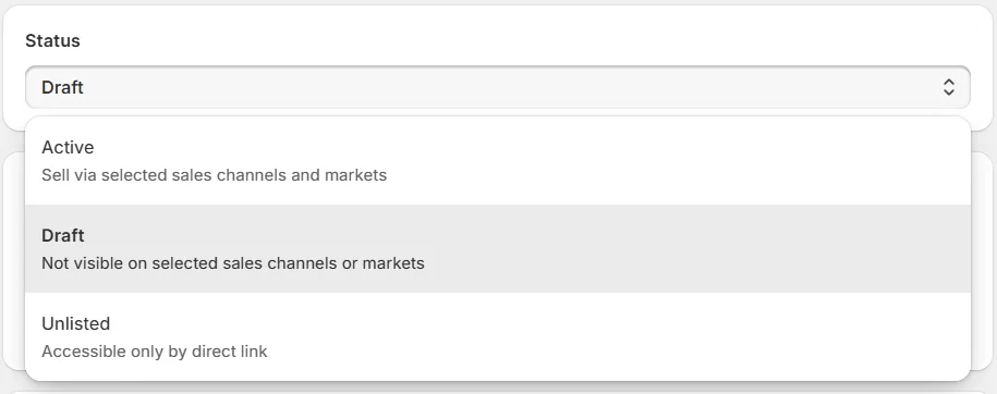 Draft Shopify product status