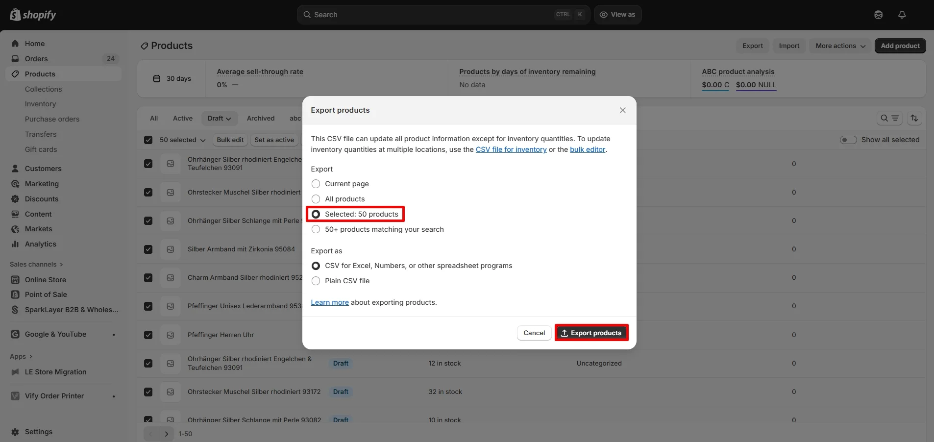 Export Shopify product based on status step 2
