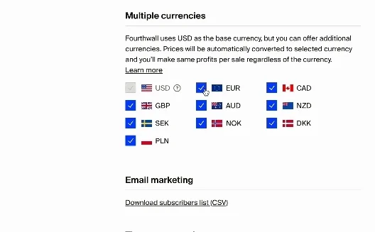 Fourthwall multiple currencies setup
